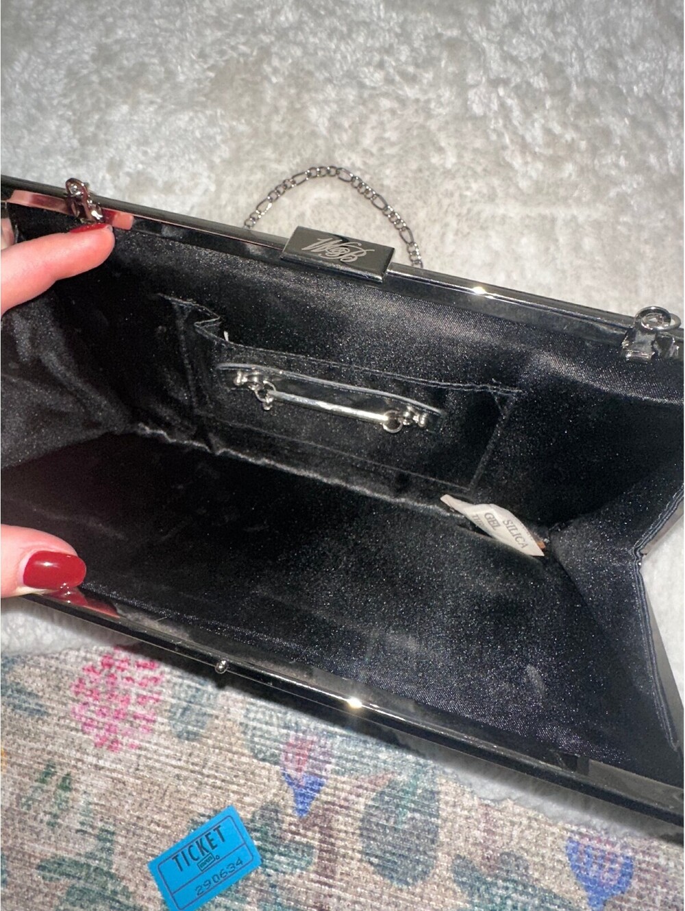 White House Black Market Black Beaded Evening Clutch with Chain Strap - Picture 3 of 5